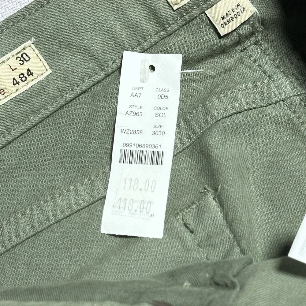 NEW‎ J Crew 484 Stretch Slim Tapered Leg Green Khaki Pants Mens Size 30x30 NWT